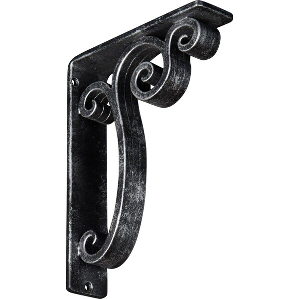 Ekena Millwork Avery Wrought Iron Bracket, (Triple center brace), Antiqued Silver 2"W x 7 1/2"D x 10"H BKTM02X07X10TAVASV - main
